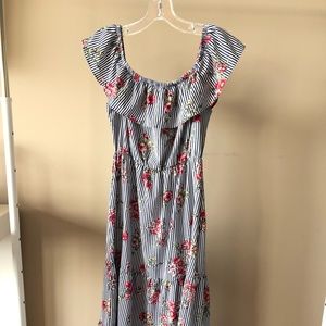 Navy/white striped floral maxi dress